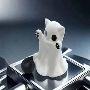 3D Plastic Halloween Cute Cat Ghost Figurine Doll Decor with Paw Prints